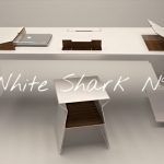 Design Tisch White Shark Nummer 1 aus Holz Metall Glas by Sebastian Bohry timeless design